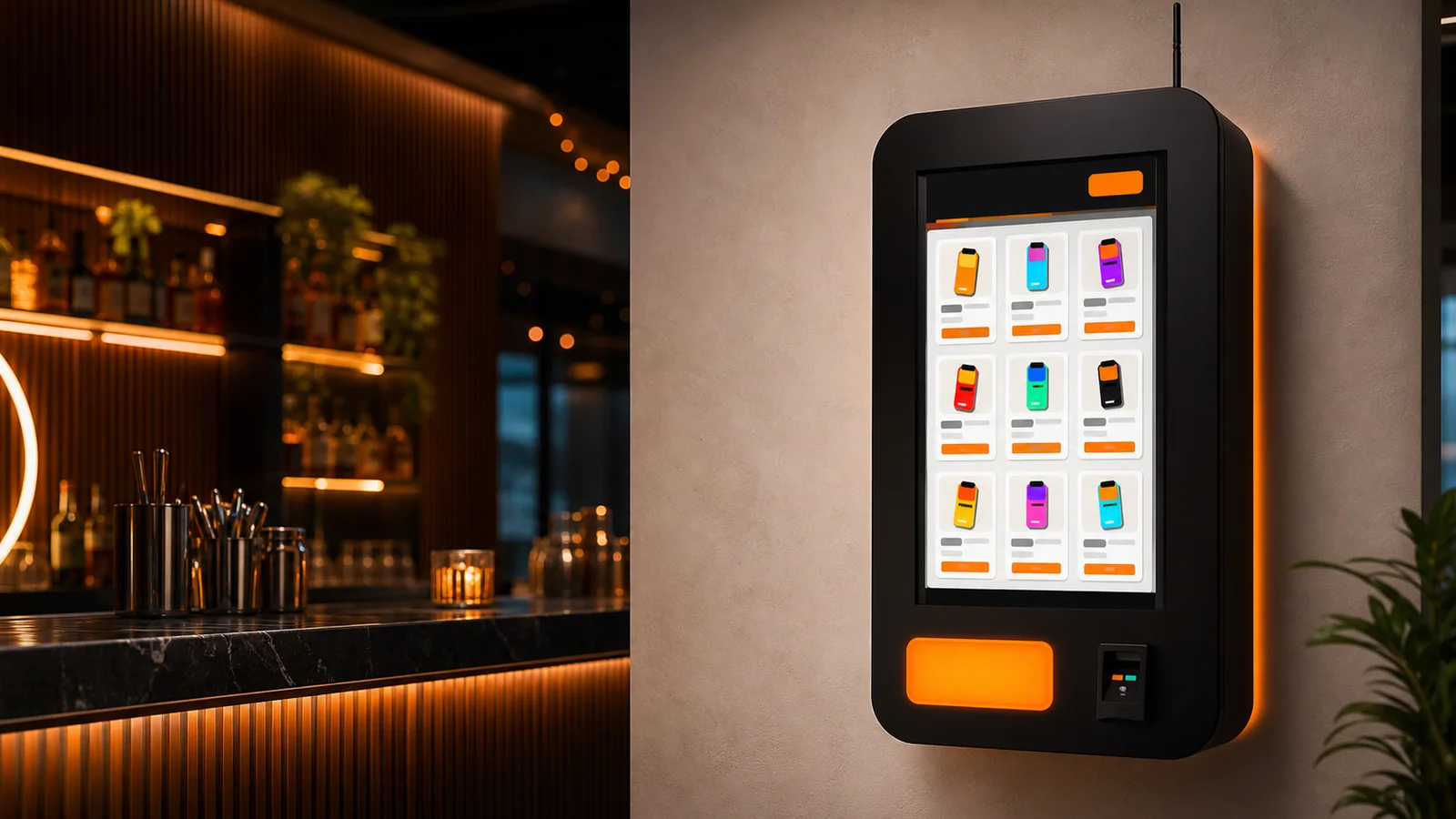VapeVendy vape vending machine installed in a premium bar